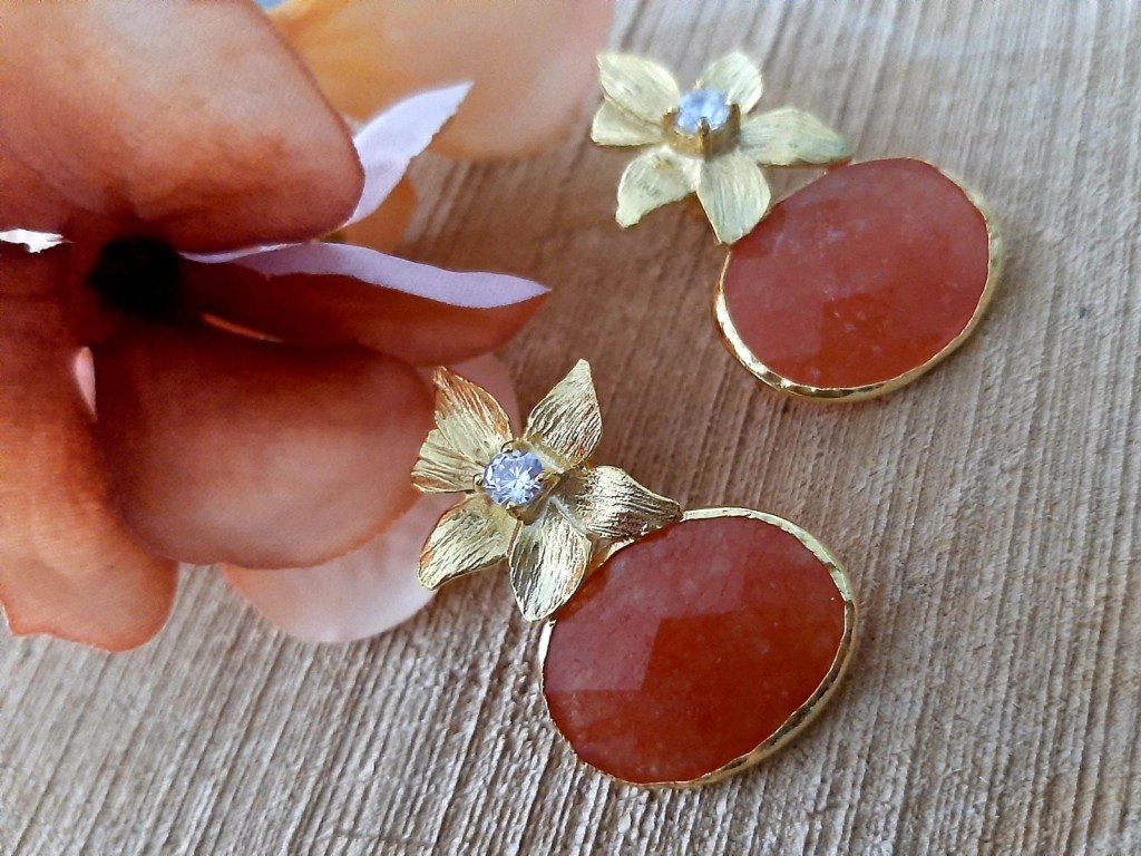 Brincos Flores Prata Dourada com zircões