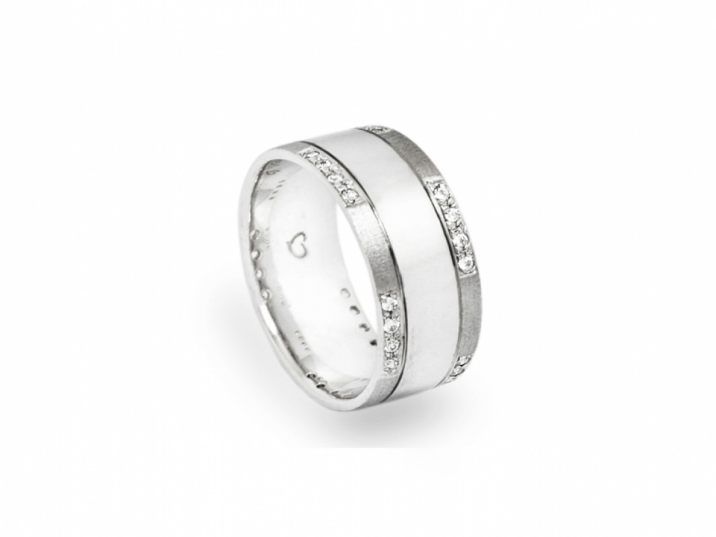 Aliança de Casamento Ouro Branco com Diamantes ALR004104B
