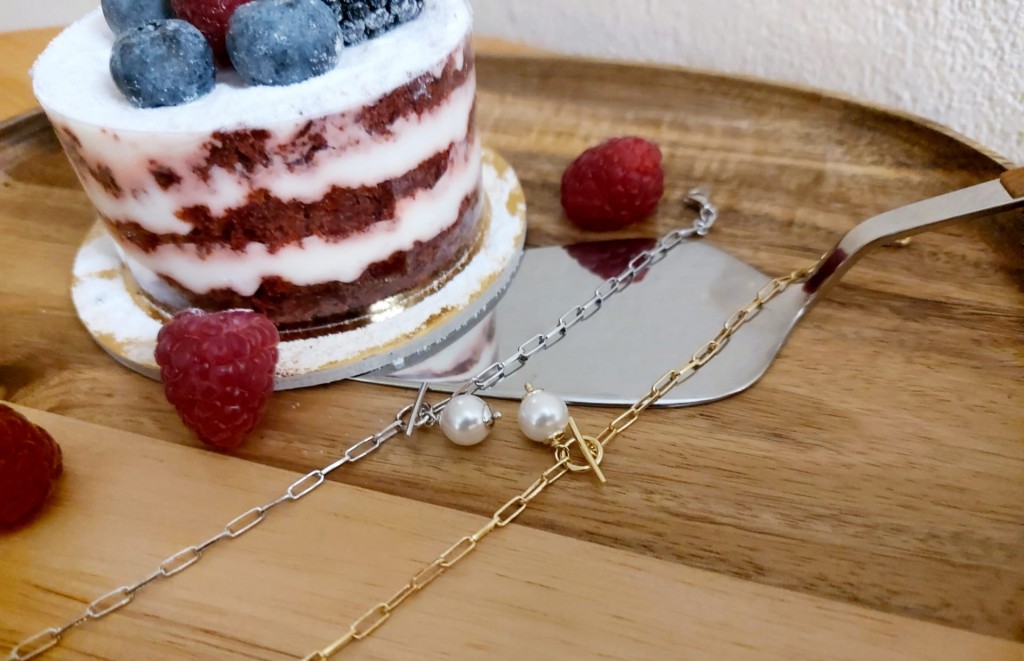 Fio em prata 925 e prata dourada 925 com Perola