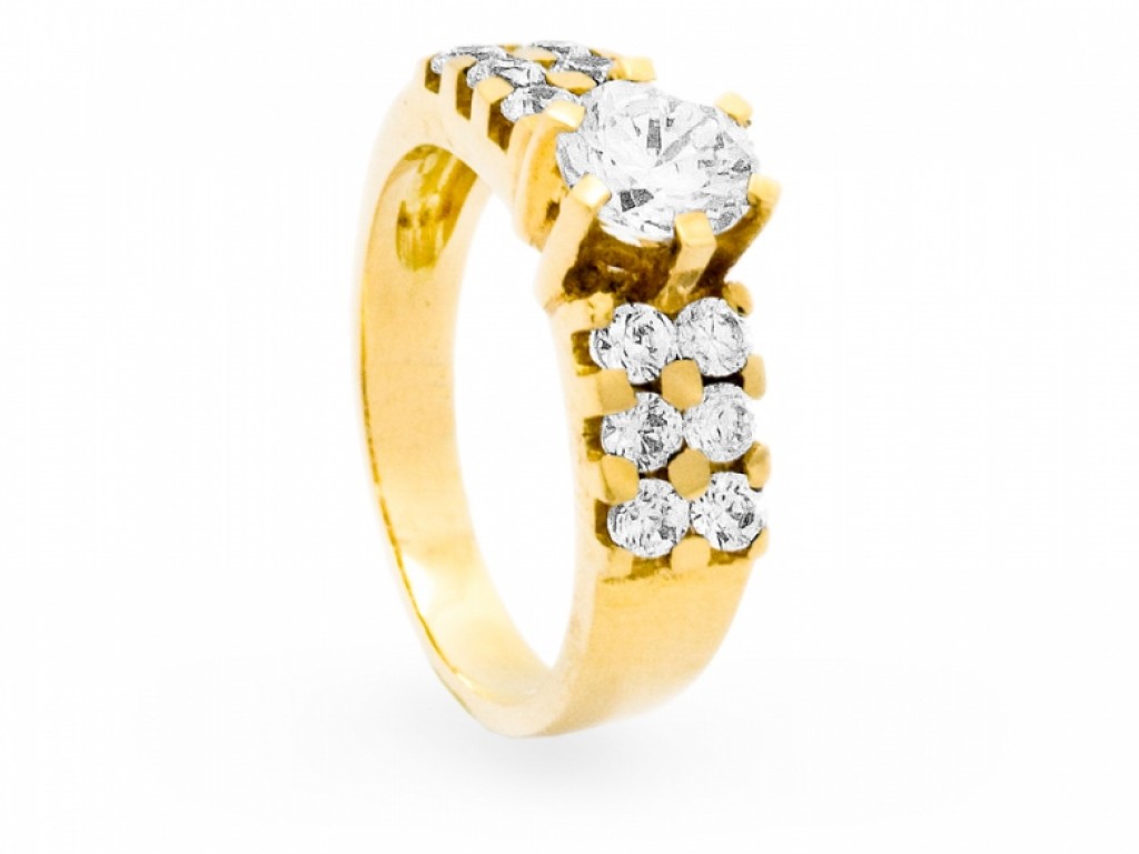 ANEL SOLITÁRIO OURO AMARELO COM Zircónias Brancas