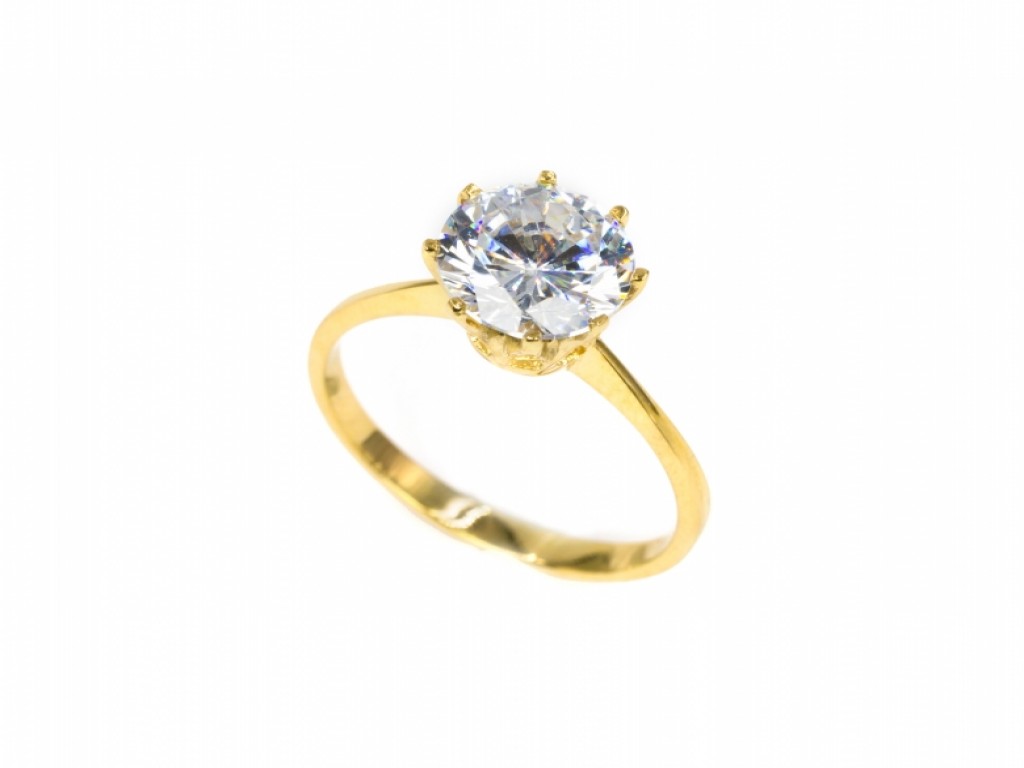 Anel Noivado Solitário Ouro com Zircónias Brancas