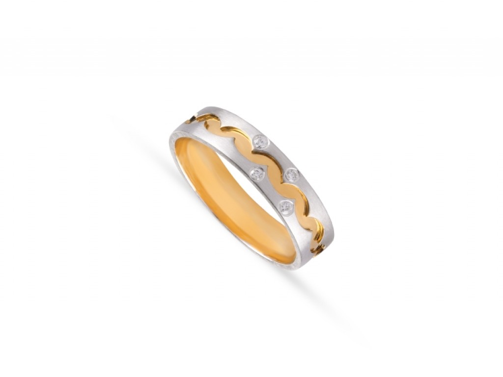 Aliança de Casamento Ouro Amarelo e Branco com Diamantes ALR005323A