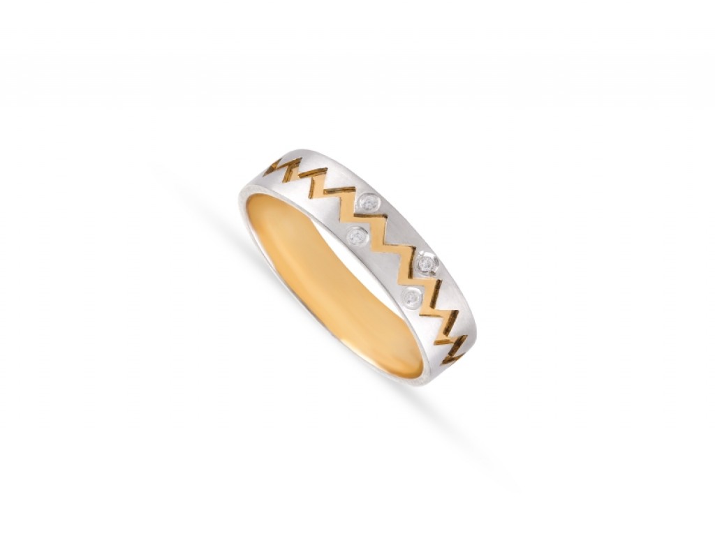 Aliança de Casamento Ouro Amarelo e Branco com Diamantes ALR005318A