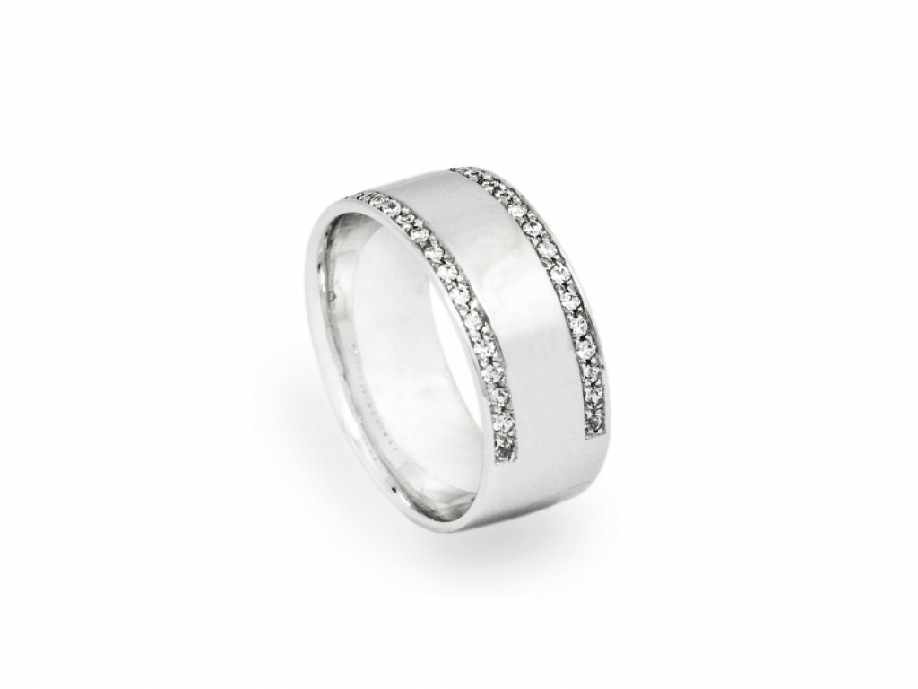 Aliança de Casamento Ouro Branco com Diamantes ALR004124B