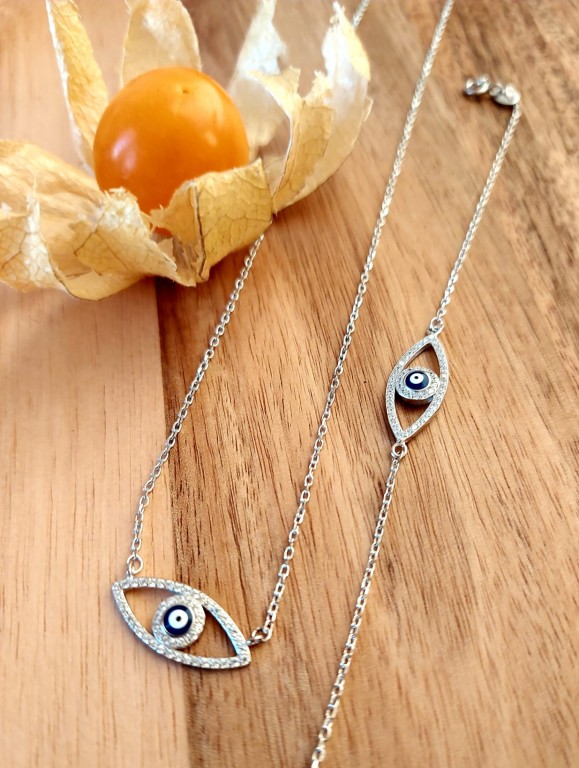 Conjuntos Fio e Pulseira em prata 925 e prata dourada 925 Olho conta a inveja