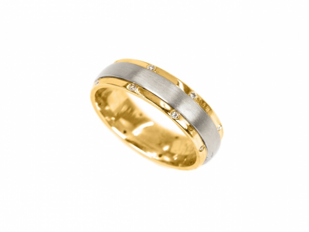 Aliança de Casamento Ouro Amarelo e Branco com Diamantes ALR004116