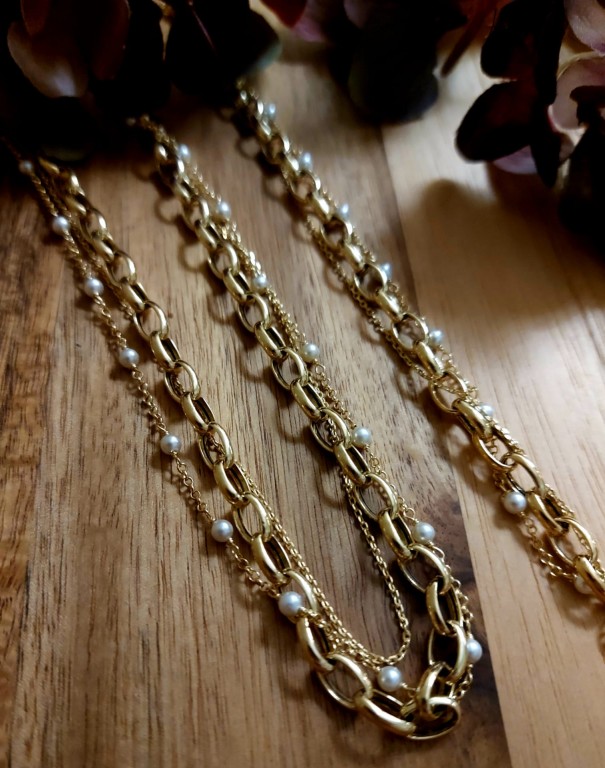 Colar em prata dourada 925 corrente com perolas