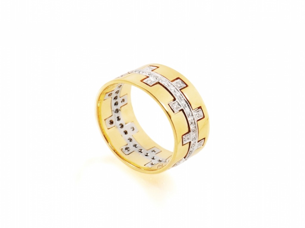 Aliança de Casamento Ouro Amarelo e Branco com Diamantes ALR004099A