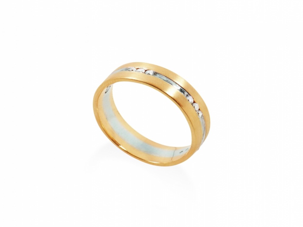 Aliança de Casamento Ouro Amarelo e Branco com Diamantes ALR004110