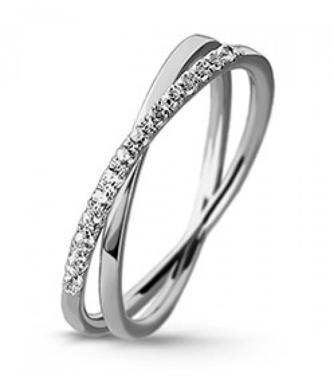 Anel em ouro polido, com 14 diamantes