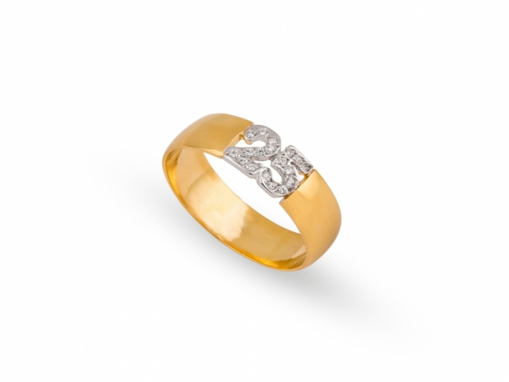Aliança de 25 Anos Casamento Ouro Amarelo e Branco com Diamantes ALR004837