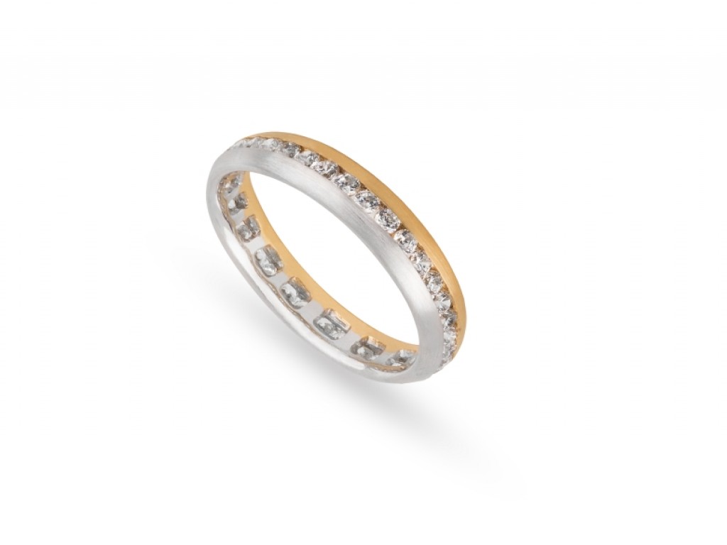 Aliança de Casamento Ouro Amarelo e Branco com Diamantes ALR004372A