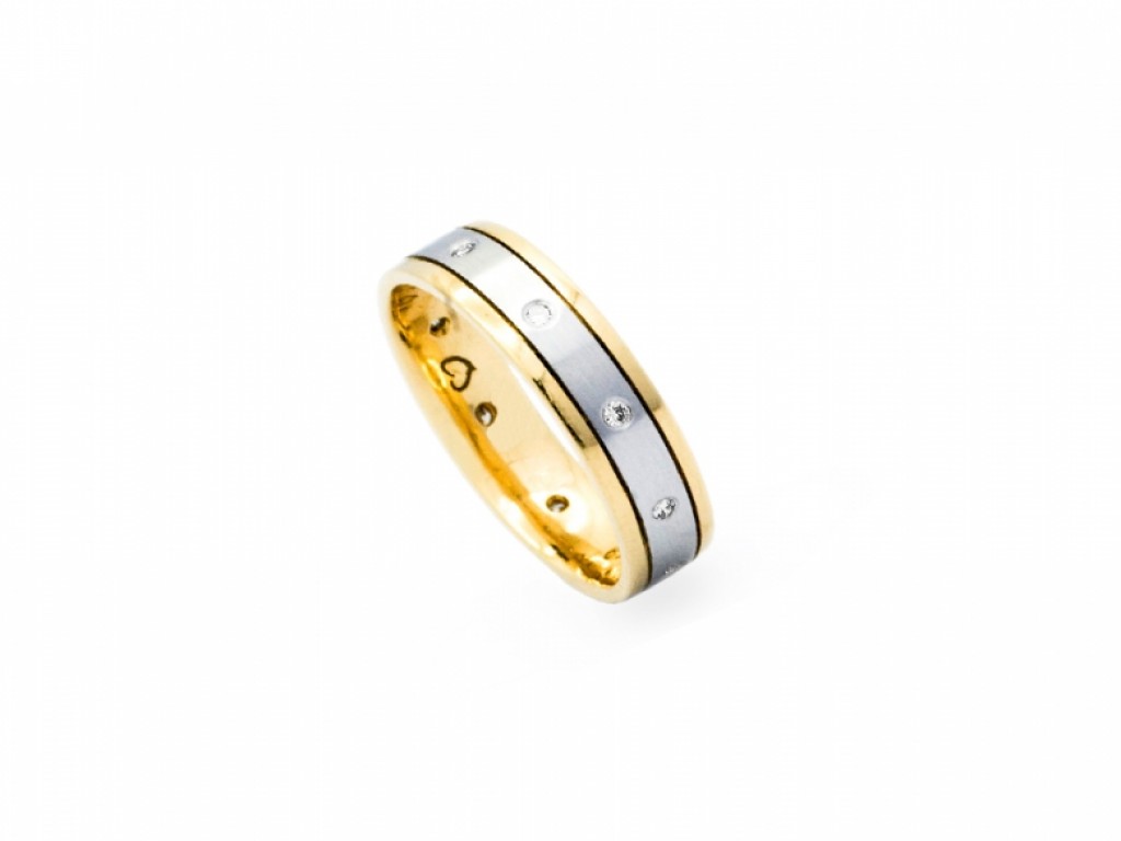 Aliança de Casamento Ouro Amarelo e Branco com Diamantes ALR003627A