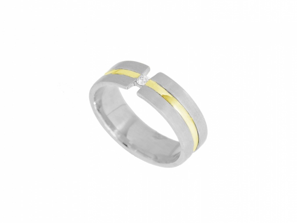 Aliança de Casamento Ouro Amarelo e Branco com Diamantes ALR004369A