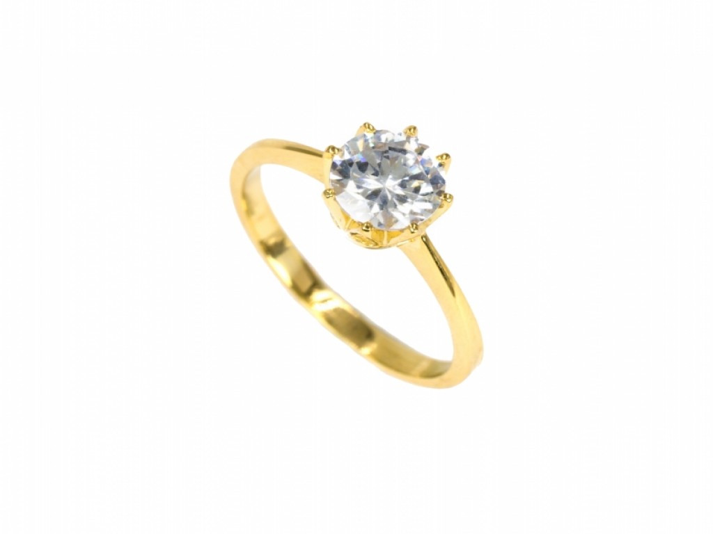 ANEL SOLITÁRIO OURO AMARELO COM Zircónias Brancas