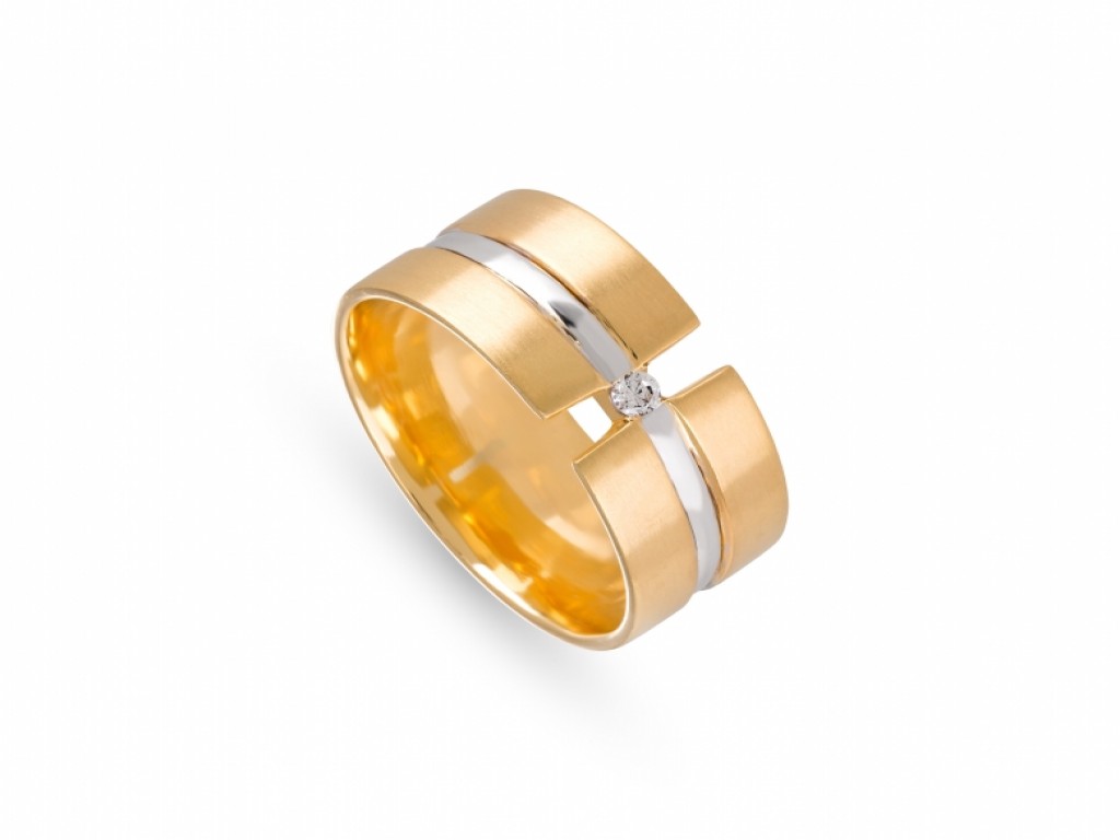 Aliança de Casamento Ouro Amarelo e Branco com Diamantes ALR004096