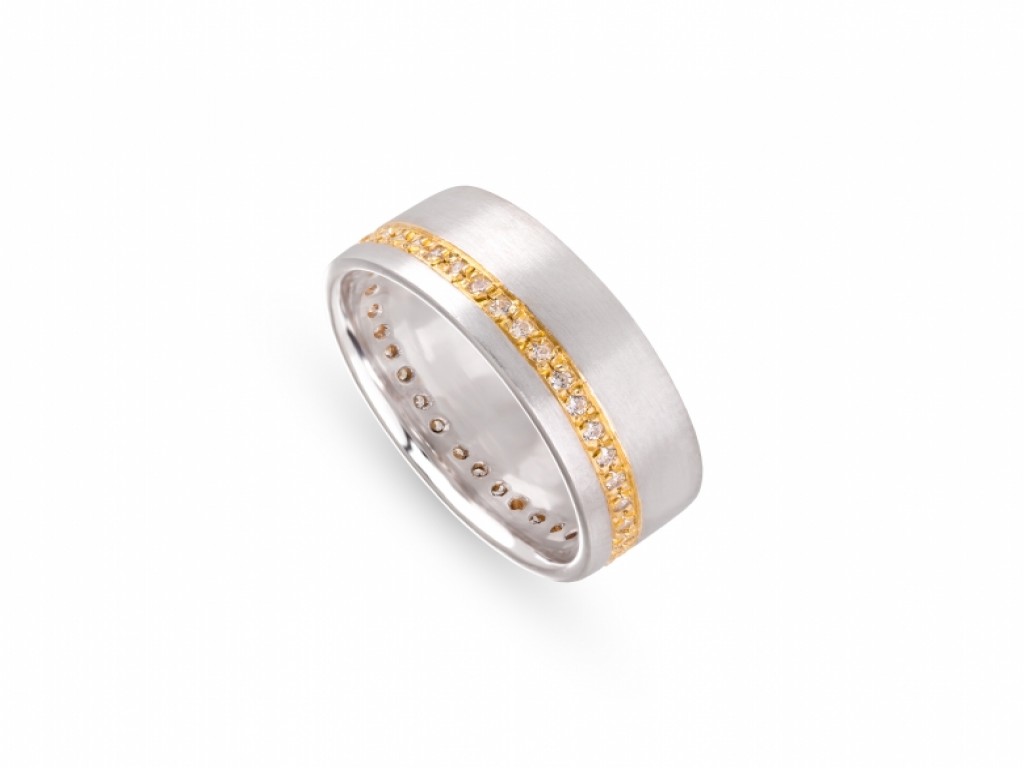 Aliança de Casamento Ouro Amarelo e Branco com Diamantes ALR004371A