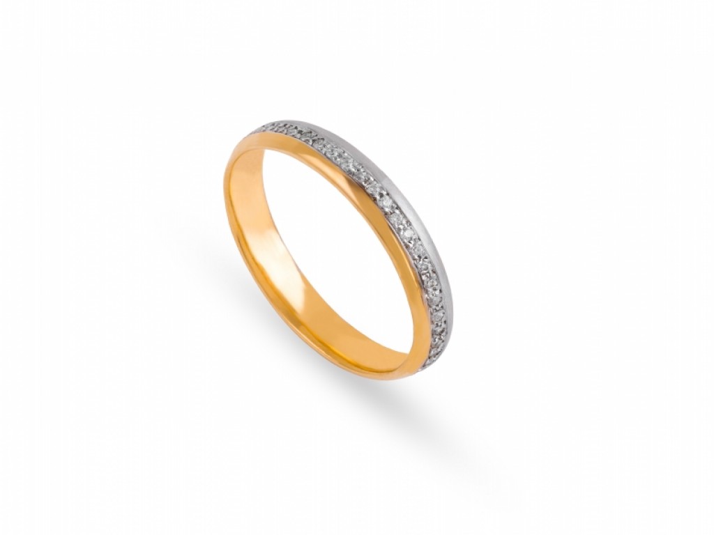 Aliança de Casamento Ouro Amarelo e Branco com Diamantes ALR005140A