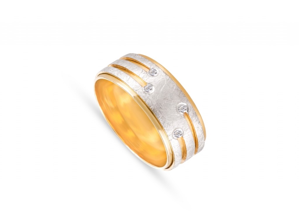 Aliança de Casamento Ouro Amarelo e Branco com Diamantes ALR004114
