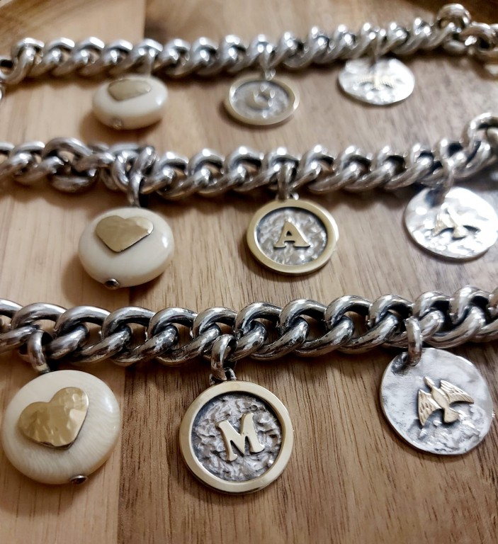 Pulseiras com medalhas de prata 925