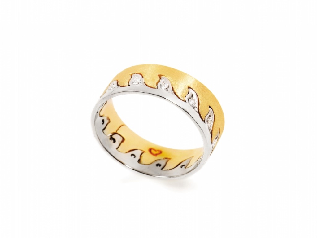 Aliança de Casamento Ouro Amarelo e Branco com Diamantes ALR004107