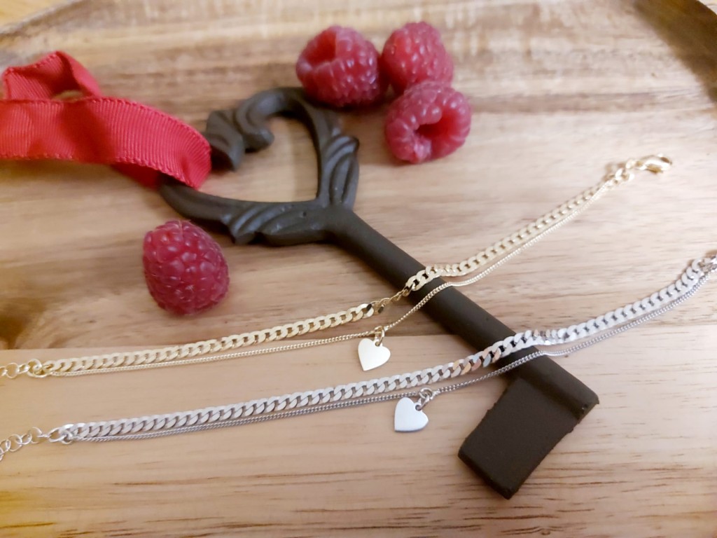 Pulseiras em prata 9225 e prata dourada 925 com coração