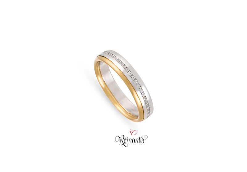 Aliança ouro bicolor  zircónias brancas.