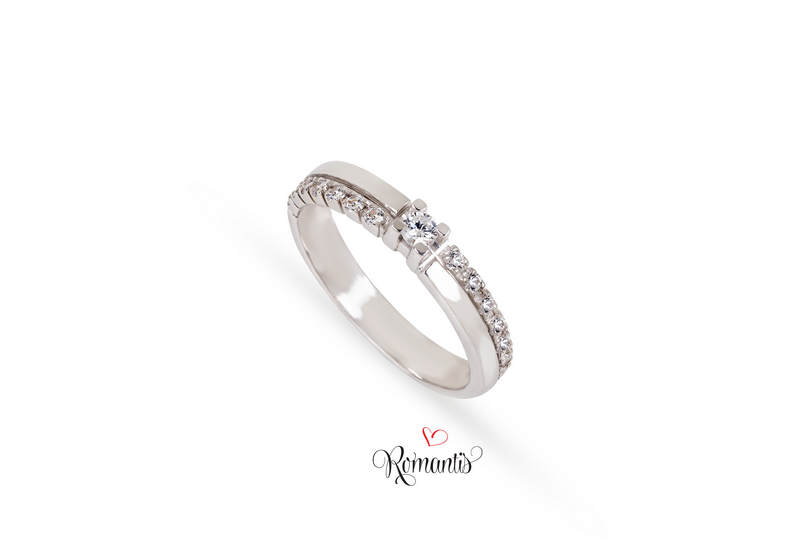 ANEL NOIVADO OURO BRANCO E DIAMANTES 