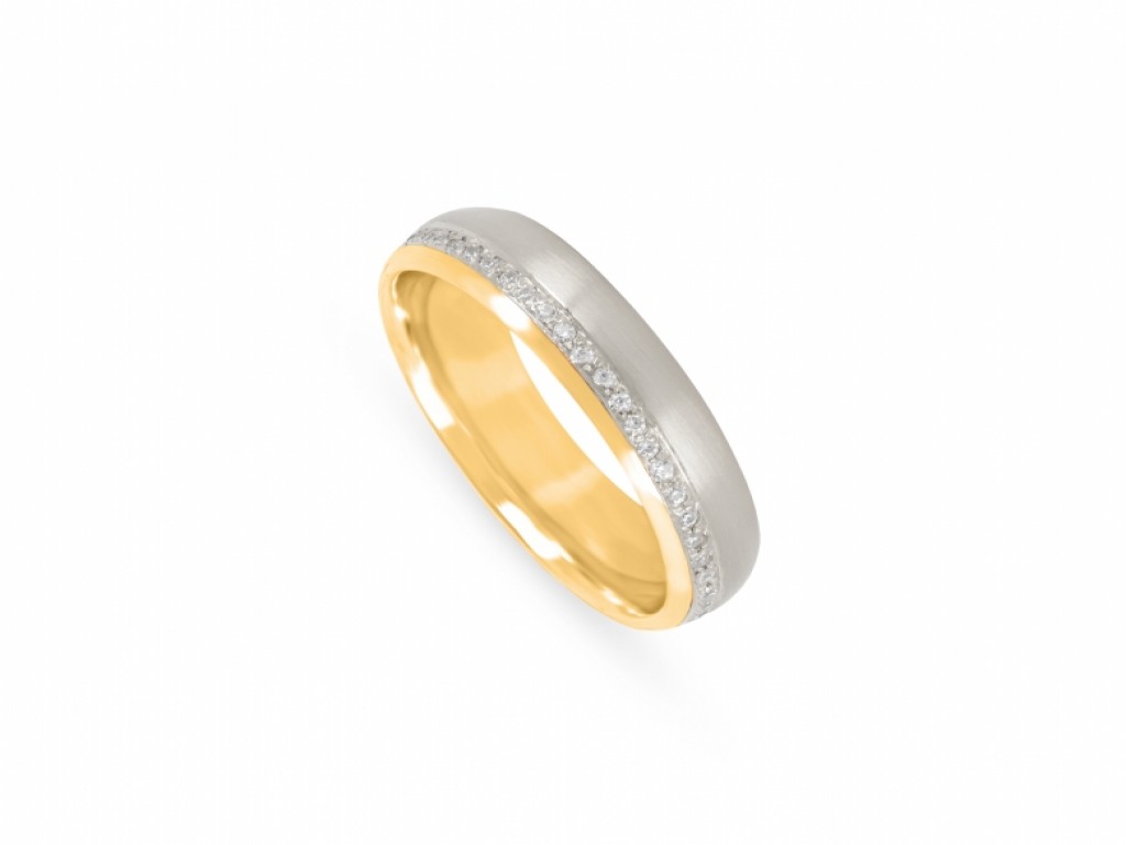 Aliança de Casamento Ouro Amarelo e Branco com Diamantes ALR005141A