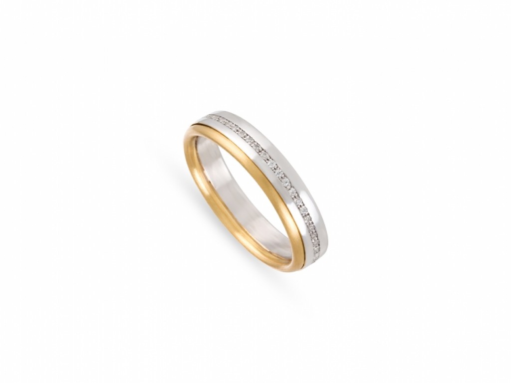 Aliança de Casamento Ouro Amarelo e Branco com Diamantes ALR005325A