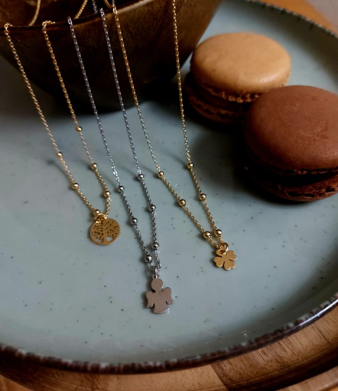 Fios em prata 925 e prata dourada 925 com pendente