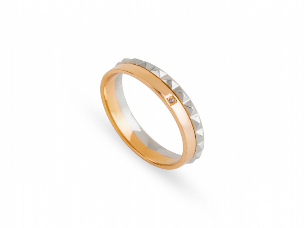 Aliança de Casamento Ouro Amarelo e Branco com Diamantes ALR005146A