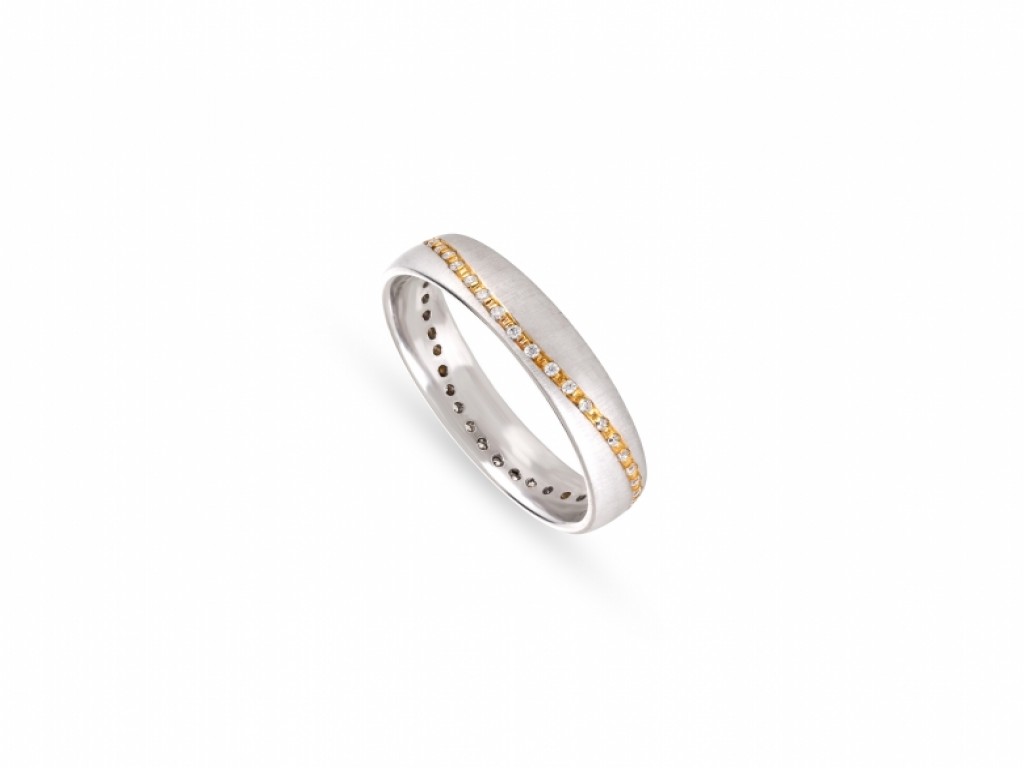 Aliança de Casamento Ouro Amarelo e Branco com Diamantes ALR005153A