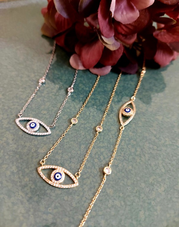 Conjuntos Fio e Pulseira em prata 925 e prata dourada 925 Olho conta a inveja