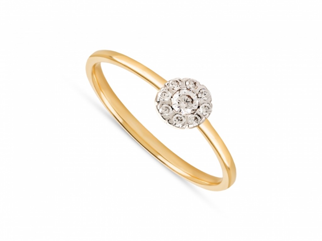 Anel Noivado Solitário Ouro com Zircónias Brancas