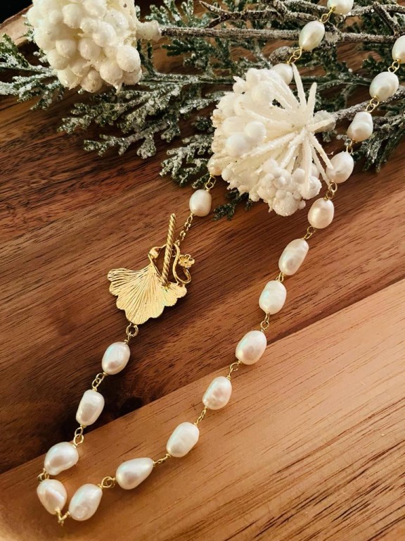 Colar em prata dourada 925 corrente com perolas