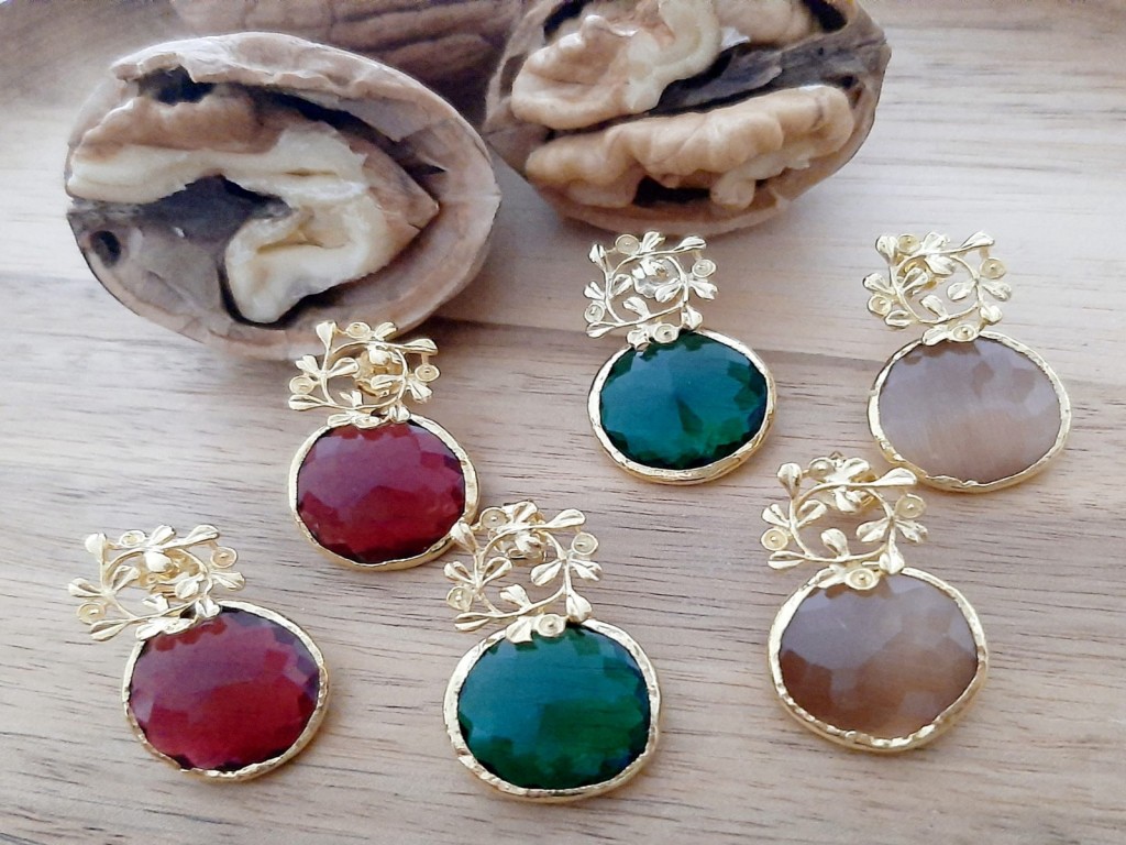 Brincos ramos Prata Dourada com zircão