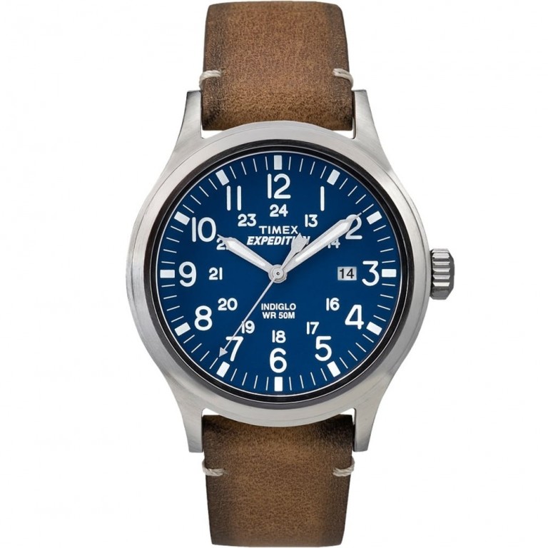 TIMEX Expedition Scout Blue Dial Tan Leather Strap Gents Watch