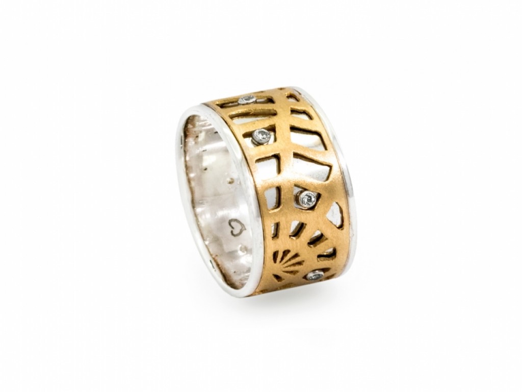 Aliança de Casamento Ouro Amarelo e Branco com Diamantes ALR004129A