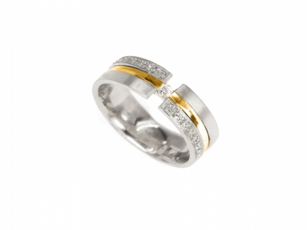 Aliança de Casamento Ouro Amarelo e Branco com Diamantes ALR004368A