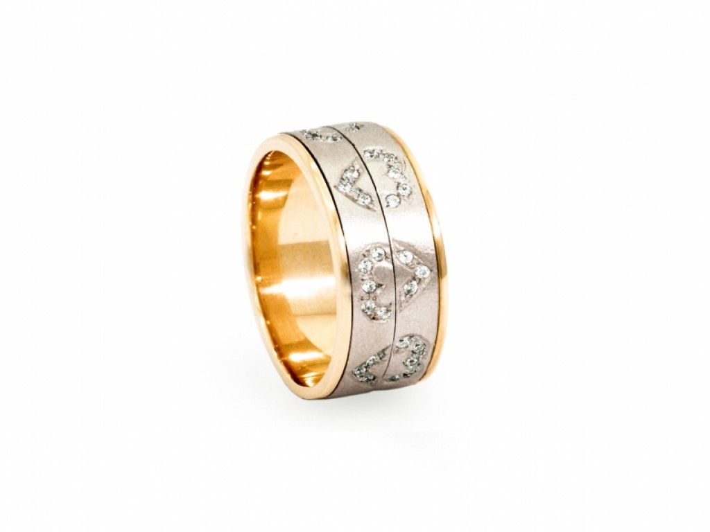 Aliança de Casamento Ouro Amarelo e Branco com Diamantes ALR004091