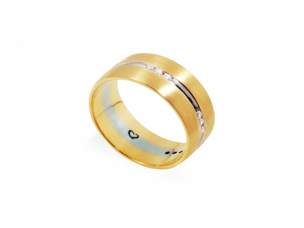 Aliança de Casamento Ouro Amarelo e Branco com Diamantes ALR004093